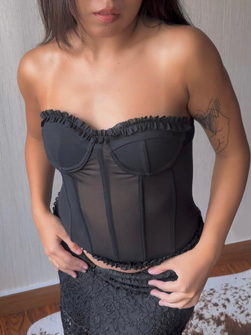 *BEST* Lace Trim Corset Top With Pad