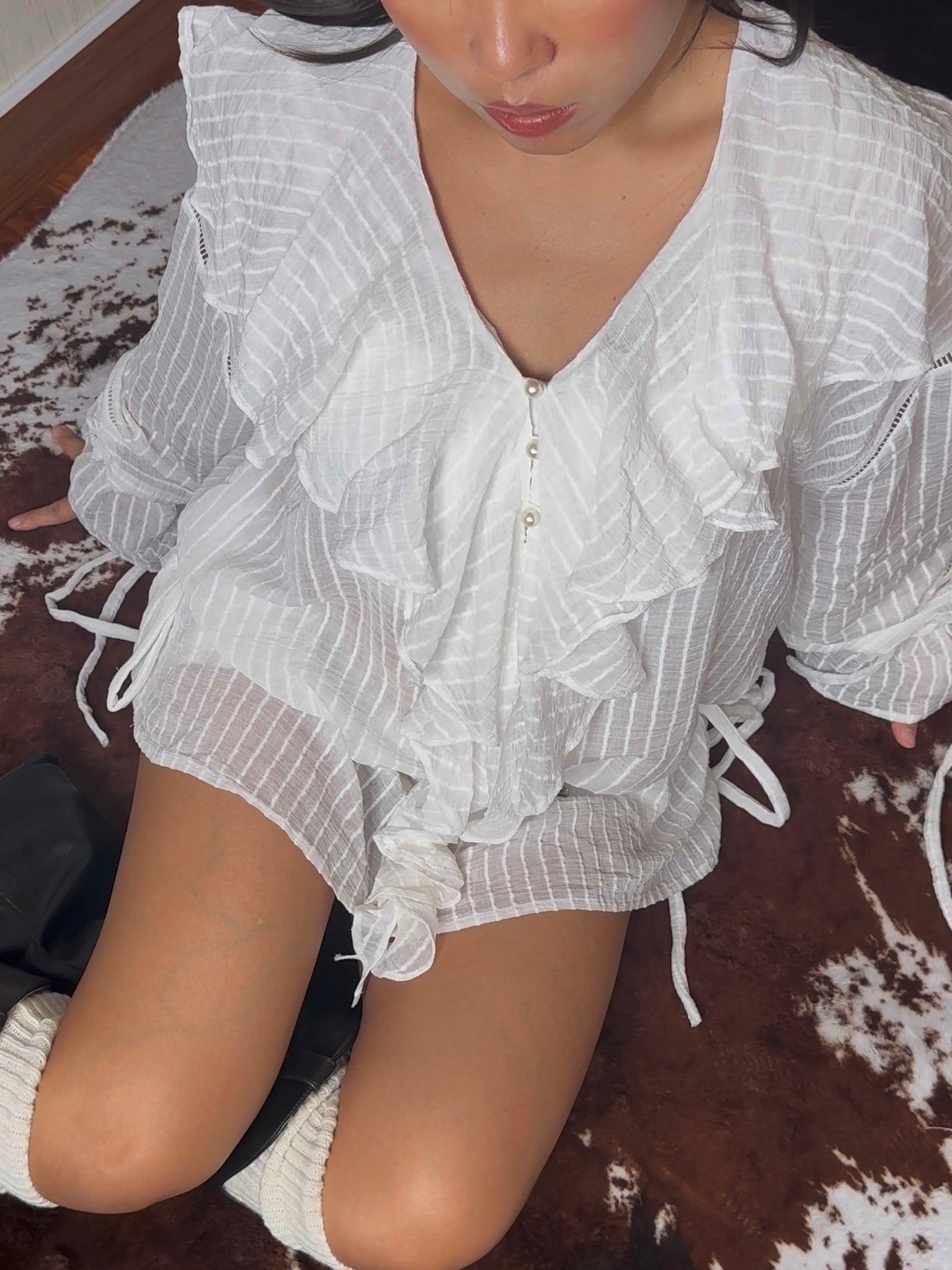 Sheer Ruffle Mesh Blouse