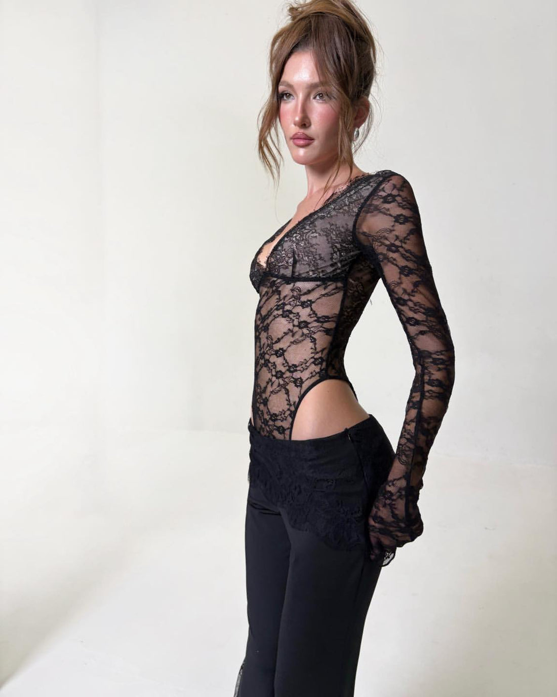 Sleeve Lace Top & Flared Pants